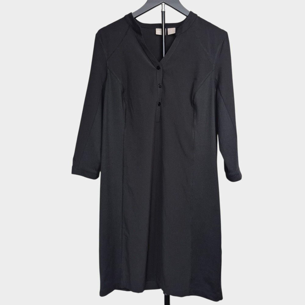 Chicos Zenergy Black Henley V-Neck 3/4 Sleeve Sheath Dress Size 1 M US 8